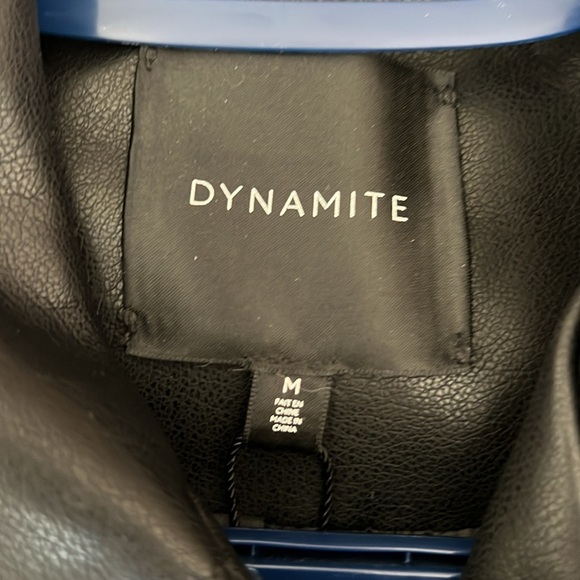 Dynamite Black Leather Jacket Asymmetrical Zipper Moto Style - Picture 3 of 5